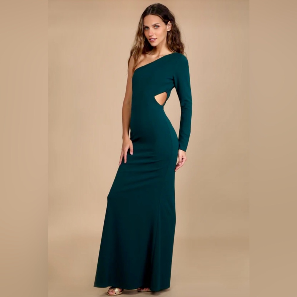 Lulu's Teal One-Shoulder Maxi Dress